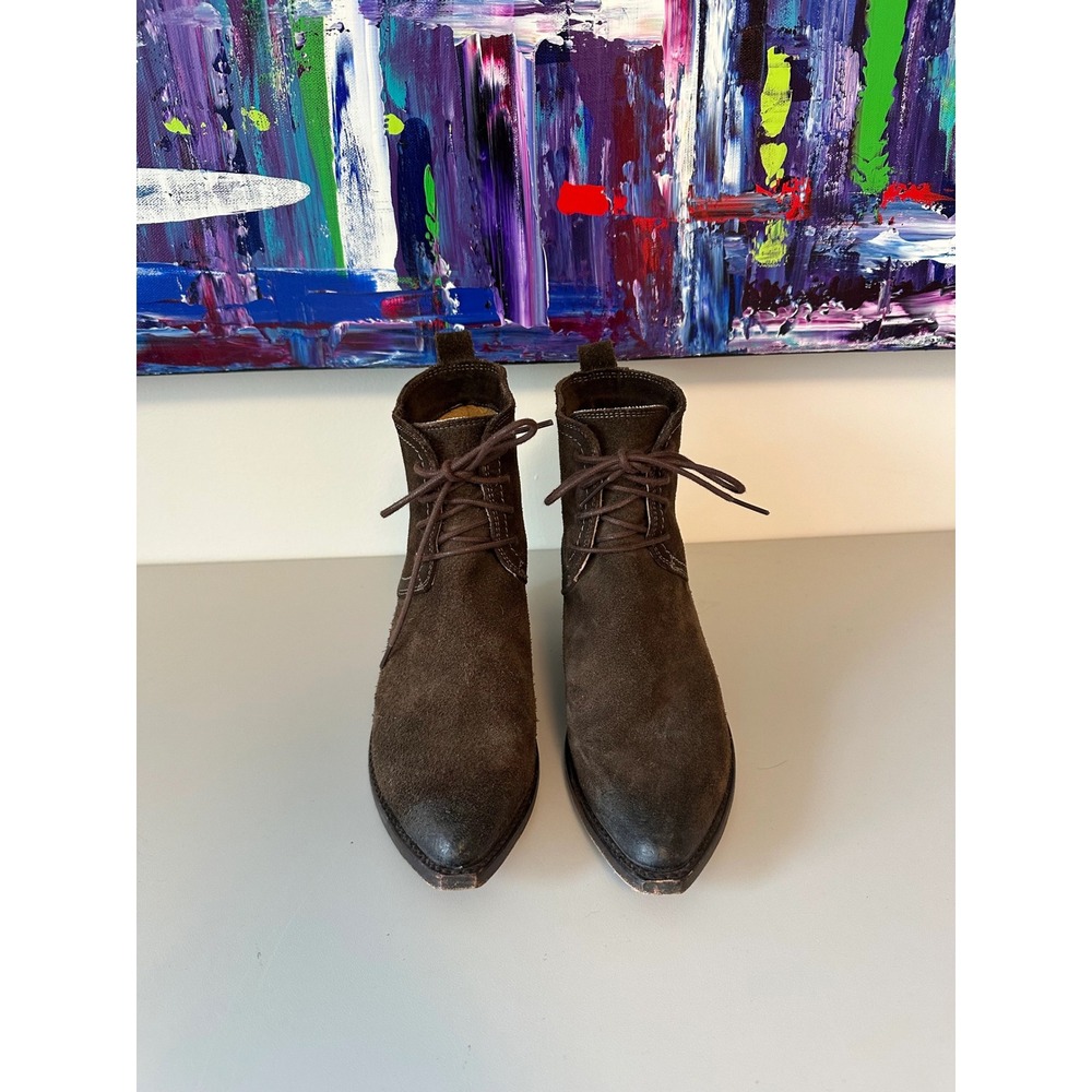 Frye Sacha Moto Lace Up Dark Brown Suede Pointed Toe Boots | Size 6